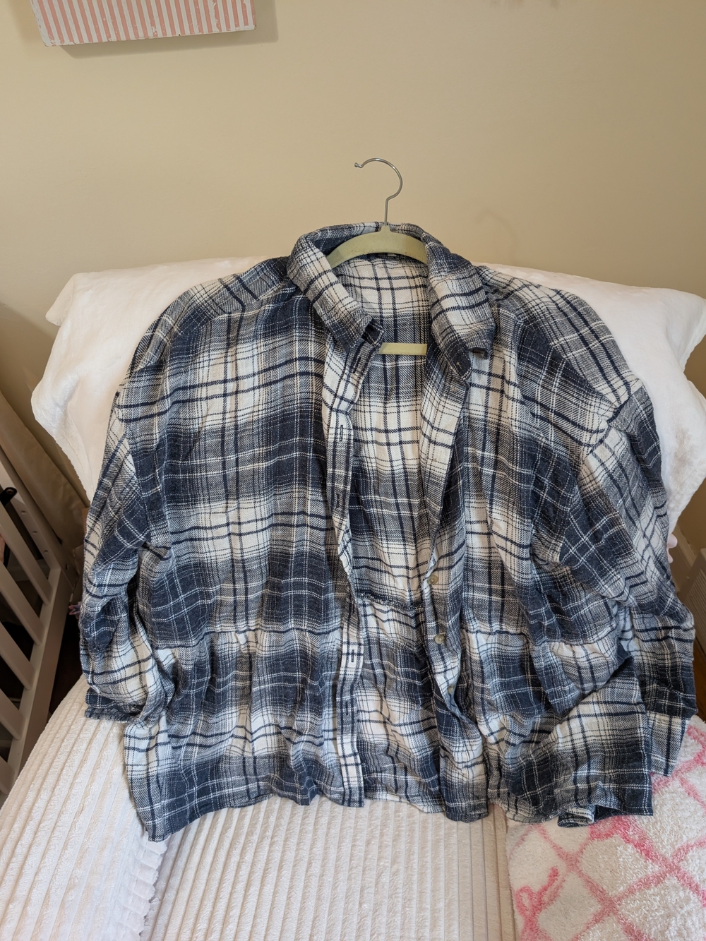 American Eagle Outfitters Blue and White Plaid Button-Up Jacket